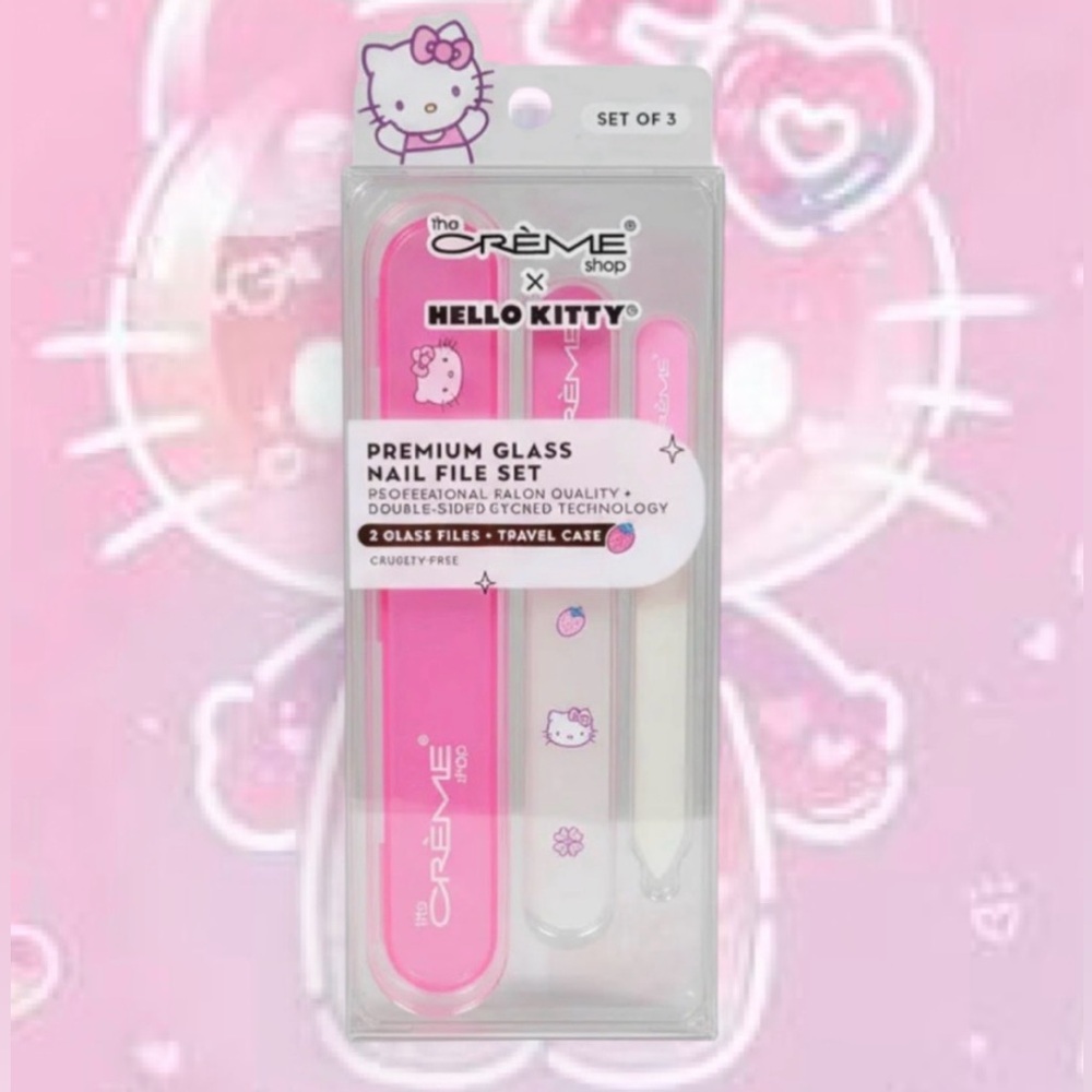 🆕 Hello Kitty The Crème Shop Premium Glass Nail File Set Pink Strawberry BNIB